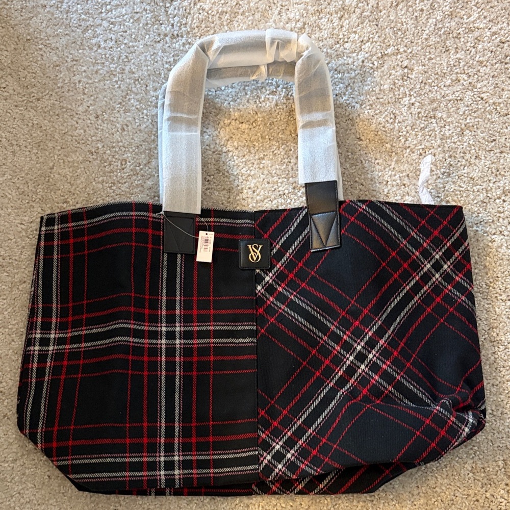 Victoria Secret Plaid Tote Bag with Red and Black Design